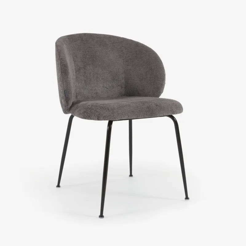 Silla Minna - de chenilla gris y patas de acero acabado negro en Gris - Sillas, Uruguay | Kavehome