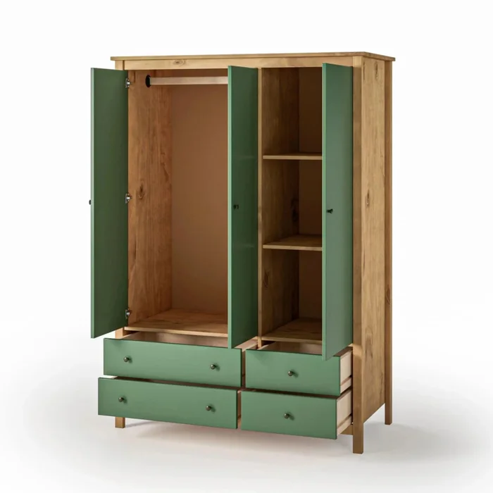 Ropero 3 Puertas 4 Cajones - Línea Maden - Verde en Verde - Roperos y placares, Uruguay | Ecowood, vista 2