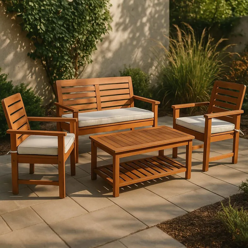 Set De Living Exterior Madera-meranti Natural-beige Berna en Madera natural - Muebles para el exterior, Uruguay | Divino