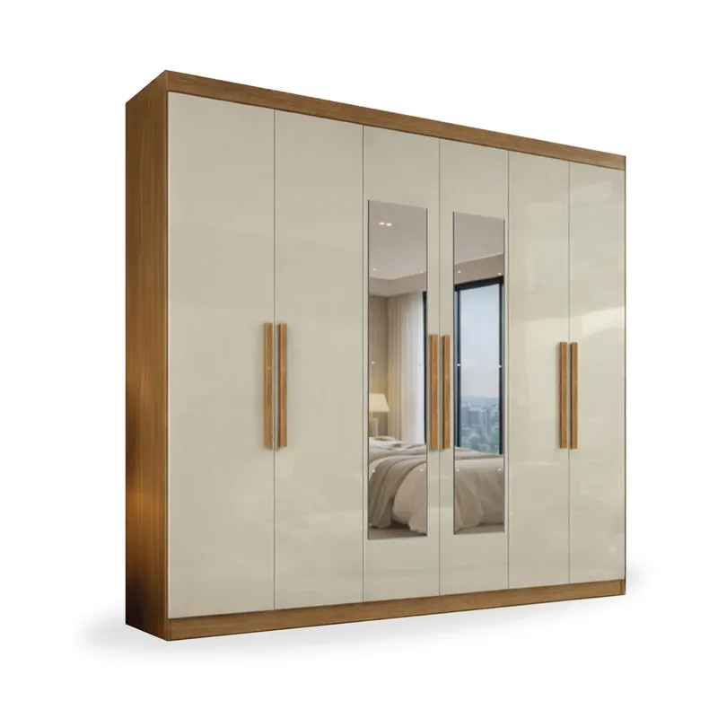 Ropero 6 Puertas Batientes Con Espejo en CINAMOMO OFF WHITE - Roperos y placares, Uruguay | Muebles Express