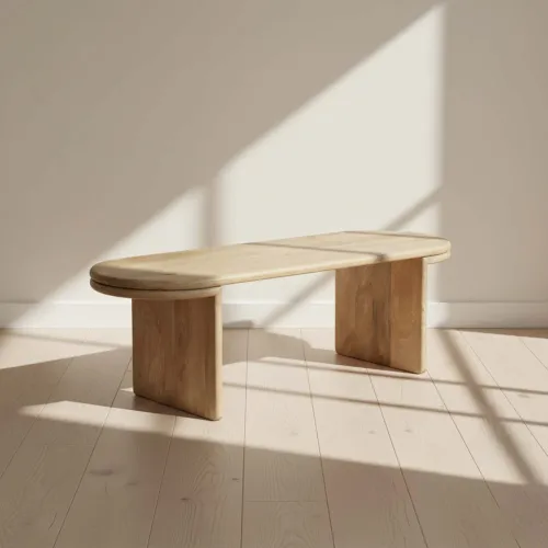 Mesa Ratona Madera-de-mango Natural-beige Oval Natural en Beige - Mesas de living, Uruguay | Divino
