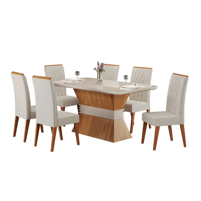 Juego Comedor Mesa 6 Sillas Living Everest en Amarillo - Respaldos de cama, Uruguay | Muebles Express