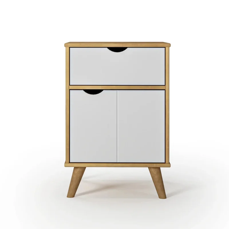 Mesa de luz 1 Cajón 1 Puerta - Linea Berlín - Blanco en Madera natural - Mesas de luz, Uruguay | Ecowood, vista 3