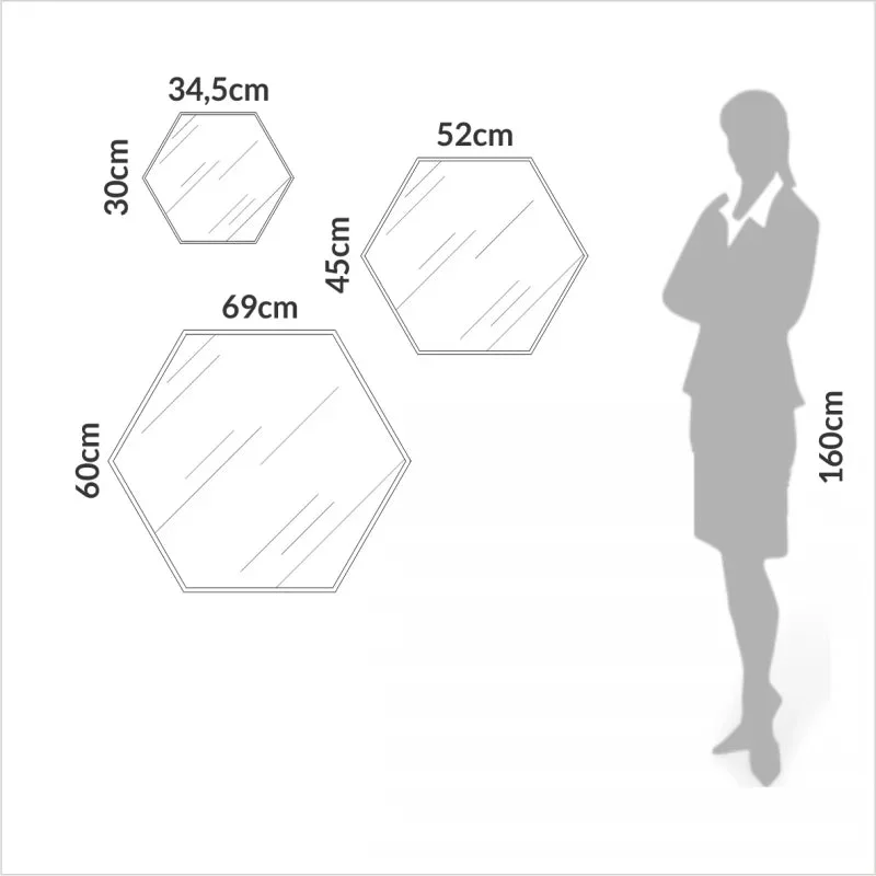 Kit de espejos decorativos hexagonales 60cm, 45cm y 30cm Bordes Blancos en Gris - Espejos, Uruguay | Balton, vista 7