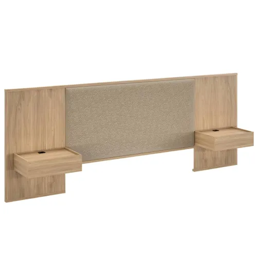 Respaldo Queen tapizado con mesa de luz Liam - Moderna - Hanover en Beige - Respaldos de cama, Uruguay | Rústico Hogar