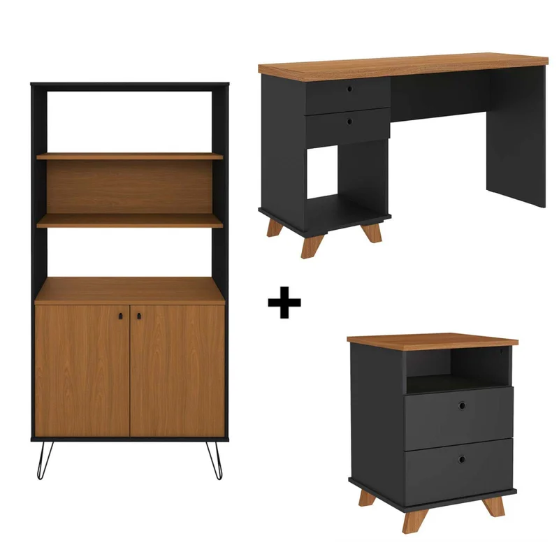 Combo Sky Escritorio + Cajonera + Biblioteca en CAST/NEG - Escritorios, Uruguay | Divino, vista 4