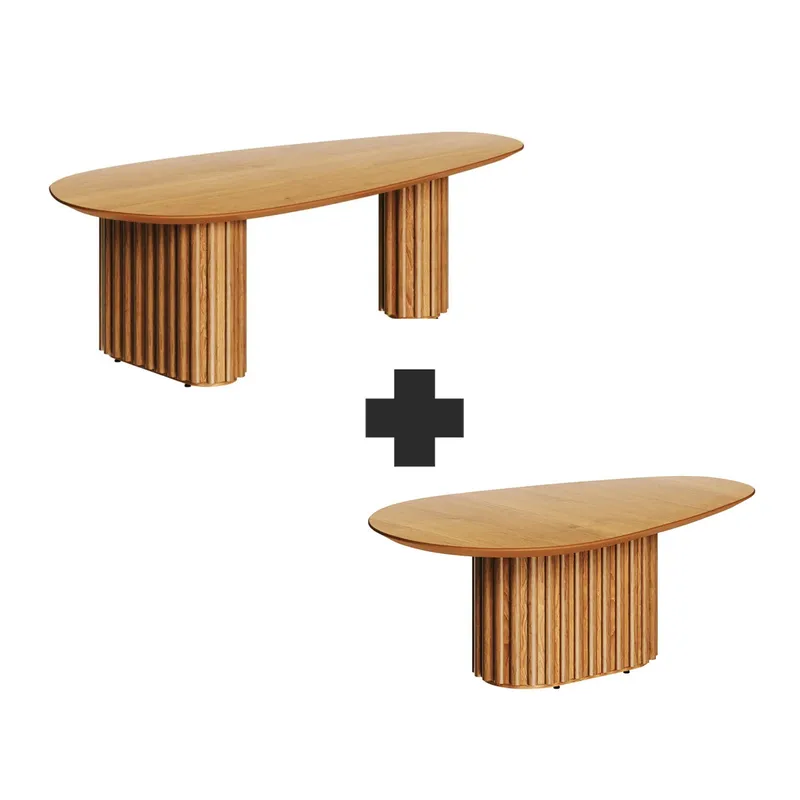 KIT Combo Mesa de Living Oval Mix Small + Large - Línea Nevada - Natural - Muebles para TV, Uruguay | Ecowood