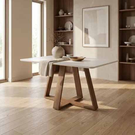 Mesa de comedor Avena - Con vidrio - 135 - Canela y Off White en Blanco - Mesas de comedor, Uruguay | NYR