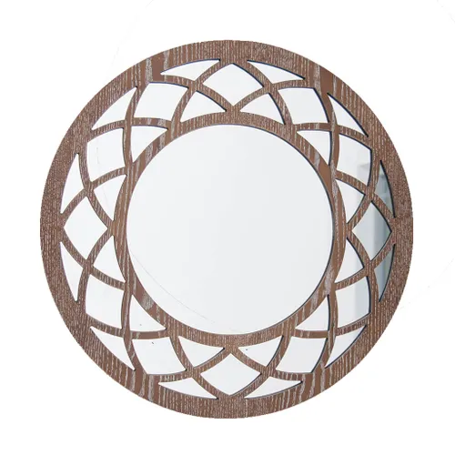ESPEJO CIRC. MARCO DISEÑO TRIANGULOS D50CM MADERA en Madera natural - Espejos, Uruguay | Decohogar