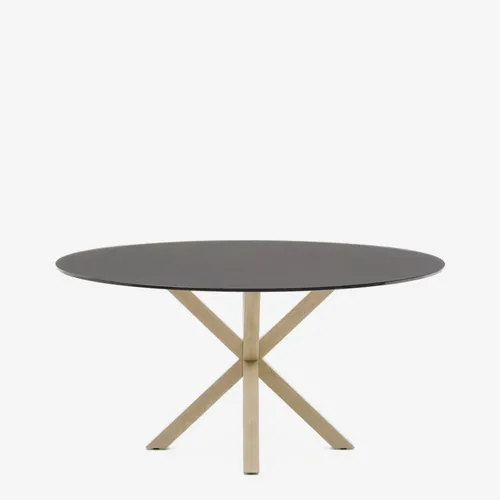 Mesa redonda Argo de cristal negro mate y patas de acero efecto madera Ø 150 cm en Negro - Mesas de comedor, Uruguay | Kavehome