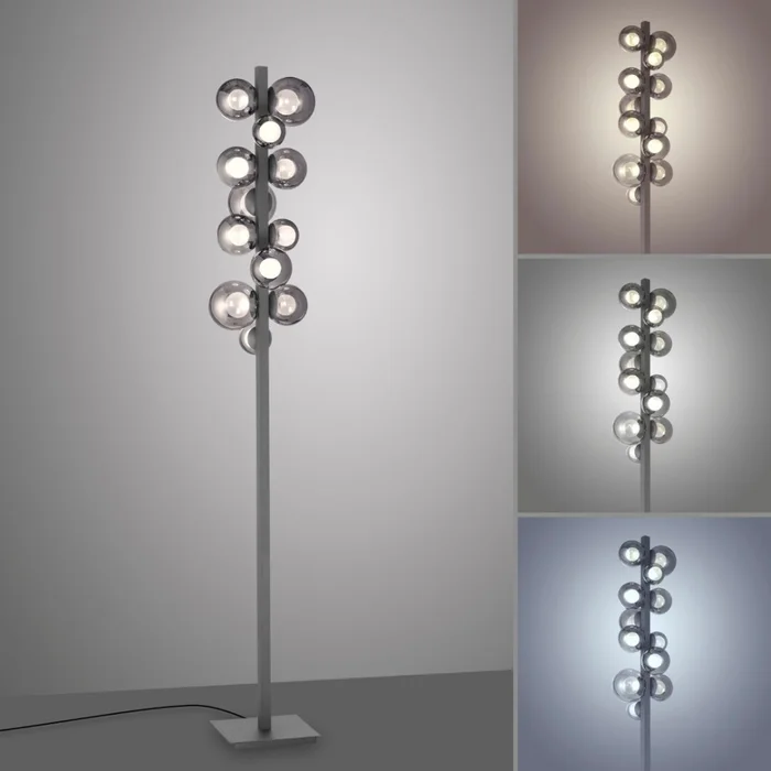 Lampara de pie Esferas vidrio ahumado 29W -160cm dimerizable, 3 colores de luz en Gris - Lámparas de pie, Uruguay | Iluminica, vista 3