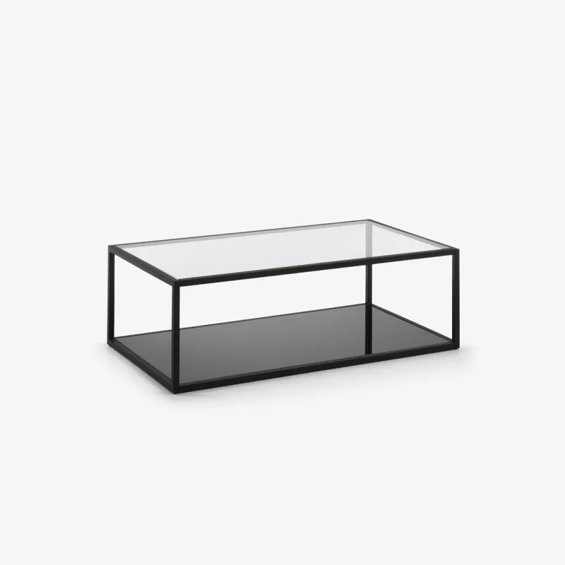 Mesa de centro Blackhill - 110 x 60 cm cristal y acero acabado negro en Negro - Mesas de living, Uruguay | Kavehome