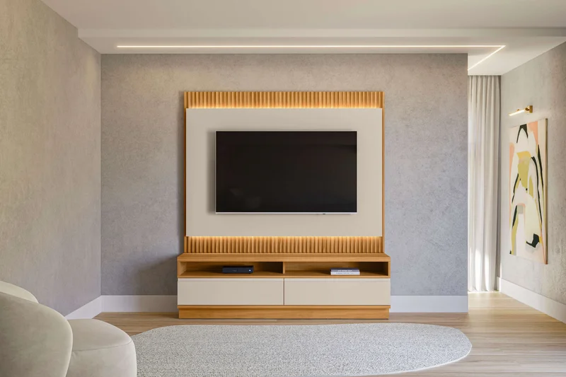 Rack con Panel Modular Sao Paulo 180cm con Led MDF/MDP en Madera natural - Muebles para TV, Uruguay | Balton, vista 3