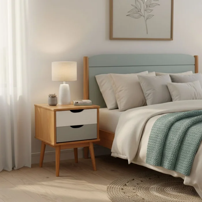 Mesa De Luz 2 Cajones - Linea Nordica en Madera natural - Cómodas, Uruguay | Rústico Hogar