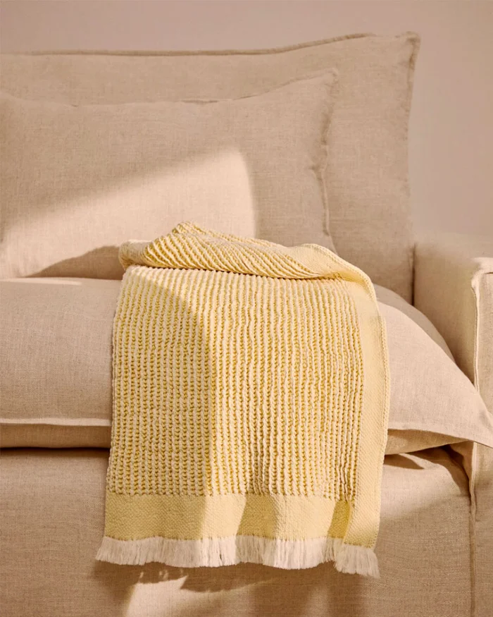 Manta Lideba de algodón rayas - rayas amarillo 100 x 170 cm en Amarillo - Textiles, Uruguay | Kavehome, vista 2