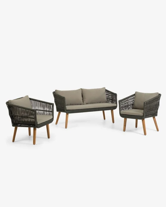 Set Inti de sofá 2 plazas y 2 butacas de cuerda verde FSC 100% en Verde - Sillones y sofás, Uruguay | Kavehome