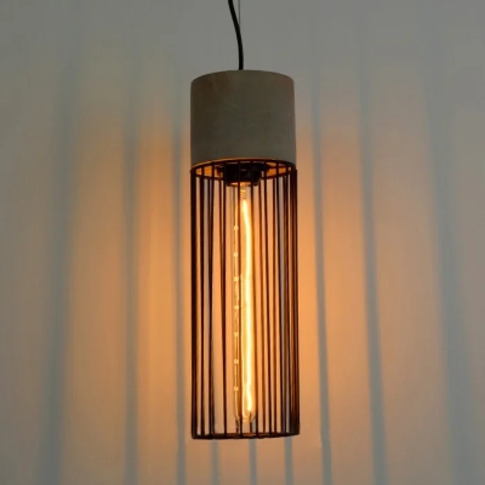 Colgante Jaula negra y cemento natural Cilindrica 12*30cm en Gris - Lámparas colgantes, Uruguay | Iluminica