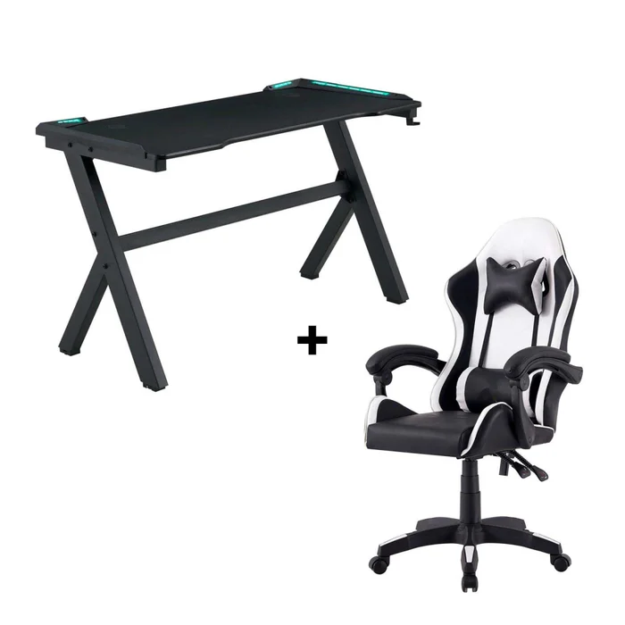 Silla + Escritorio Gamer Led en BCO/NEG|NEGRO - Escritorios y sillas de escritorio, Uruguay | Divino, vista 2