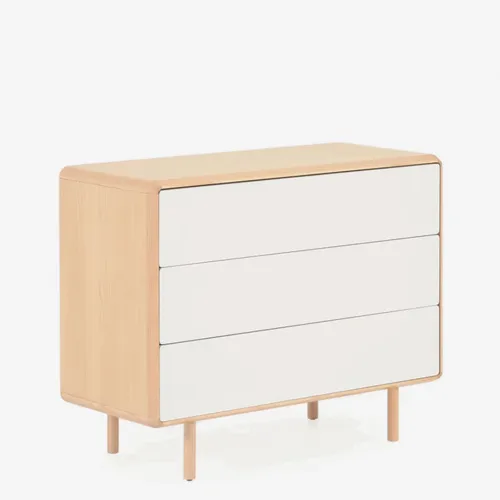 Cómoda Anielle de 3 cajones de madera maciza y chapa de fresno 99 x 78,5 cm en Off-white - Cómodas, Uruguay | Kavehome