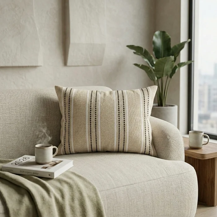 Almohadón Algodón Raya Gris rectangular en Gris - Textiles, Uruguay | Indrana