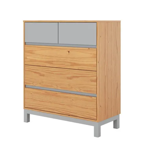 Cómoda 5 Cajones - Madera Maciza Pino/Gris - Square en Multicolor - Cómodas, Uruguay | Rústico Hogar