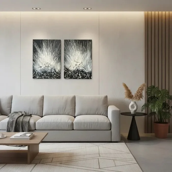Cuadro dividido en Blanco, Gris, Negro, Uruguay | Champagne Home
