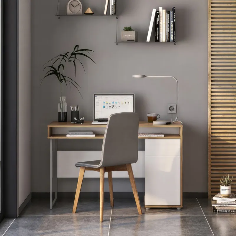 Escritorio Chicago - White y Aveiro en Blanco - Escritorios y sillas de escritorio, Uruguay | NYR