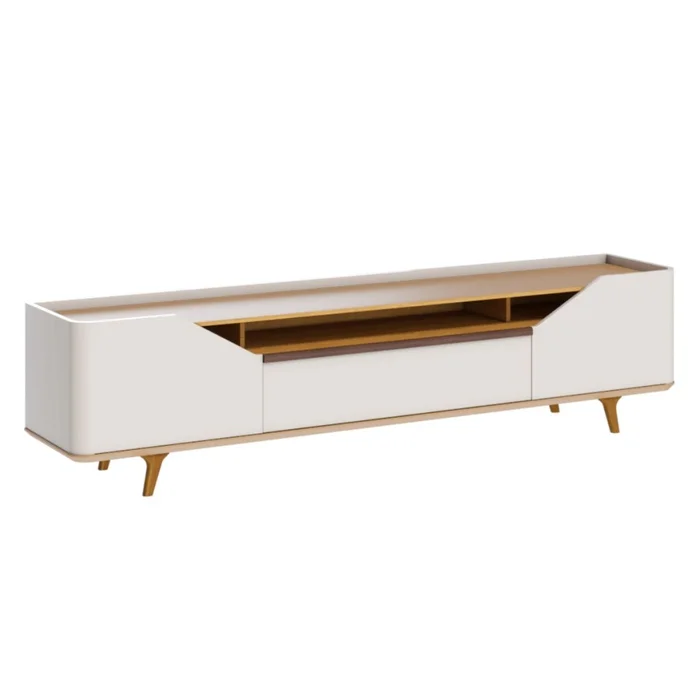 Rack Marc - Off White y Natural en Blanco - Muebles para TV, Uruguay | Nyr