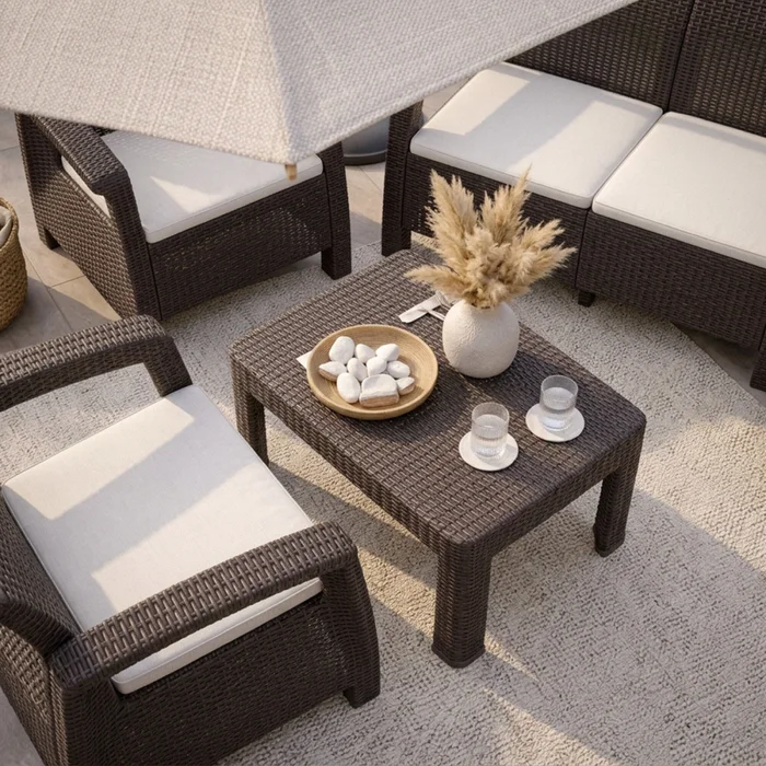 Juego de Jardín Santorini - 2 cuerpos, 2 butacas y mesa - Moka en Marrón - Muebles para el exterior, Uruguay | Nyr, vista 2