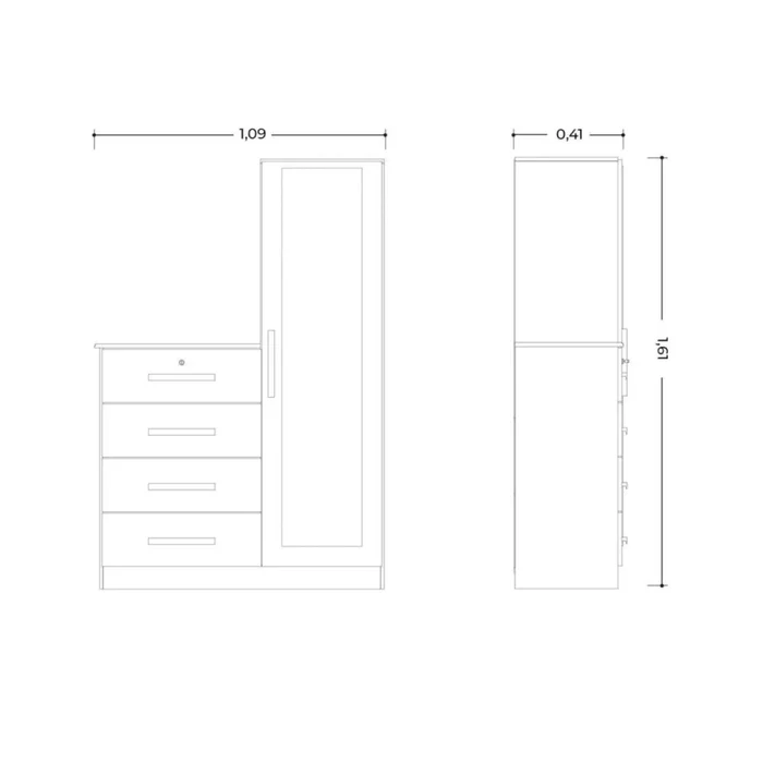 Cómoda 1 puerta 4 Cajones - Belize Plus - Marrón en Beige - Cómodas, Uruguay | Rústico Hogar, vista 4