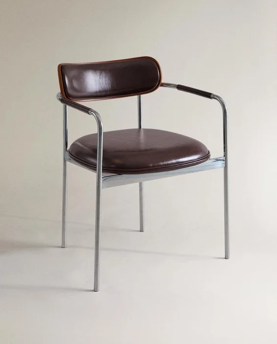 SILLA PIEL Y ACERO INOXIDABLE en Marrón - Sillas, Uruguay | Zara Home, vista 2