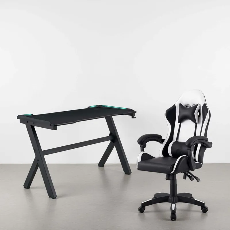Silla + Escritorio Gamer Led en BCO/NEG|NEGRO - Escritorios, Uruguay | Divino