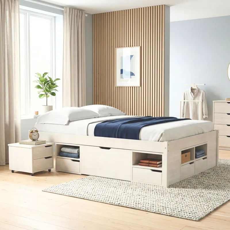 Cama Queen 4 Cajones - Linea Charme - Blanco en Blanco - Dormitorio, Uruguay | Rústico Hogar