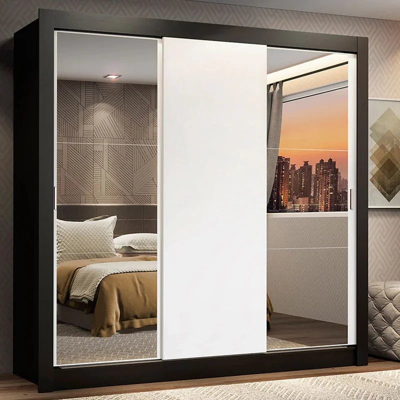 Ropero Placard Matrimonial Monaco 170CM con 2 Espejos 3 Puertas Corredizas en Negro/Rustico - Roperos y placares, Uruguay | Balton, vista 16