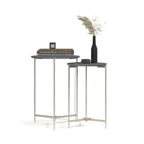 Conjunto Mesas Laterales Redondas Patas De Hierro Tapa Mdp Gris - Mesas de living, Uruguay | Lais Muebles