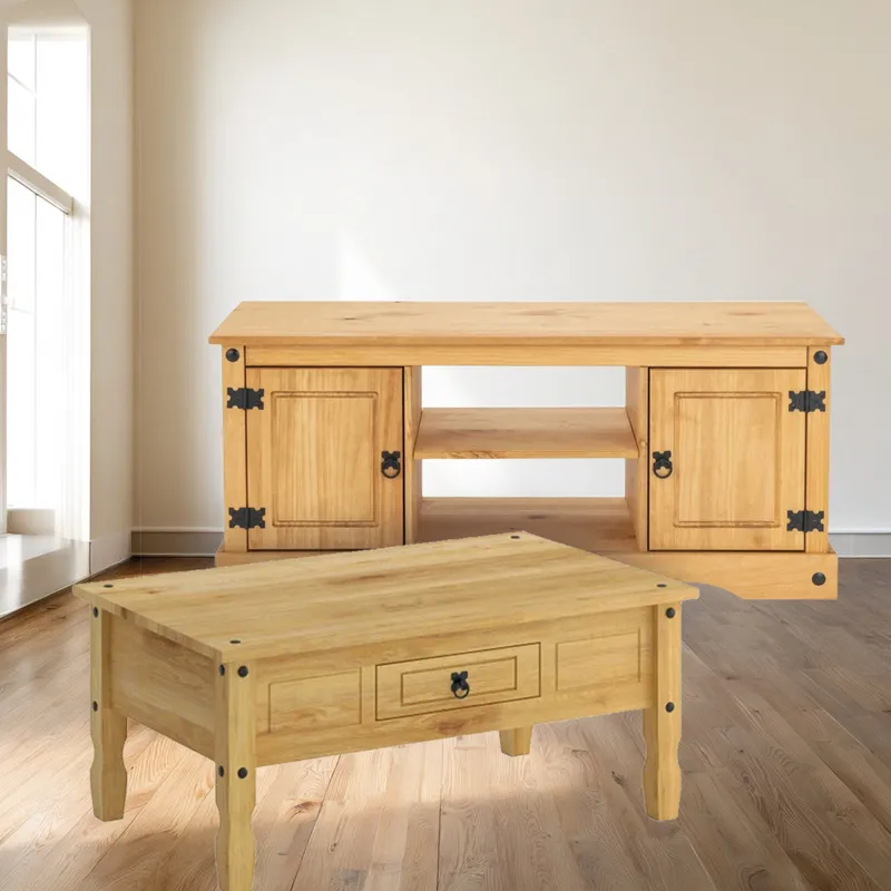 KIT Mesa De Living + Rack de TV Línea Monterrey - Natural - Muebles para TV, Uruguay | Ecowood