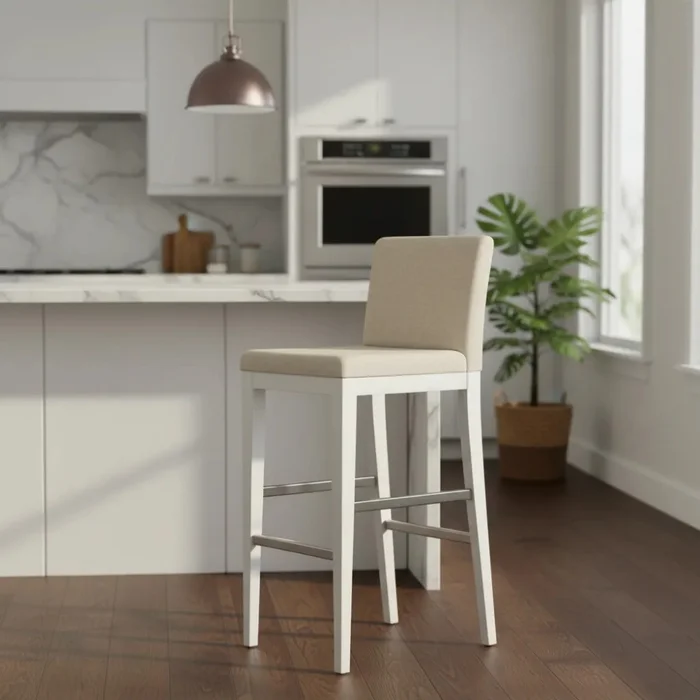 Banco para barra - Tapizado tela beige - PRODUCTO CON DETALLES - en Beige - Butacas, banquetas y puffs, Uruguay | Champagne Home