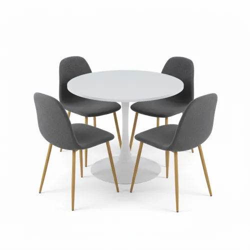 Juego de Comedor Bari Vita – Mesa Redonda con 4 Sillas - Blanco y Grafito en Blanco - Mesas de comedor, Uruguay | NYR