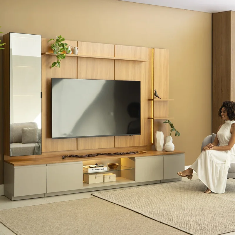Conjunto Modular - Magnum 290CM - Cristalero con Led en Madera natural - Muebles para TV, Uruguay | Balton, vista 3