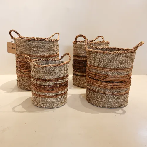 Set de Canastos Senza x4 Fibra Natural | Casakos en Madera natural - Butacas, banquetas y puffs, Uruguay | Casakos