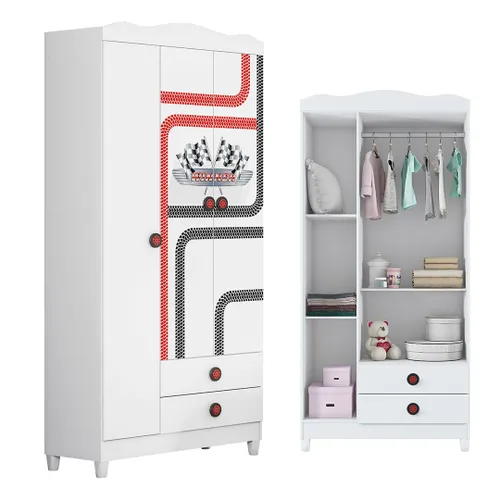 Ropero Infantil 3 puertas - Auto en Blanco - Roperos y placares, Uruguay | Delta Center
