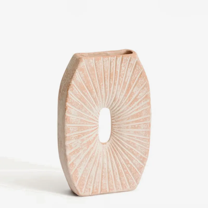 Jarrón Valura de papel maché rosa y beige - 31 cm - Jarrones, Uruguay | Kavehome