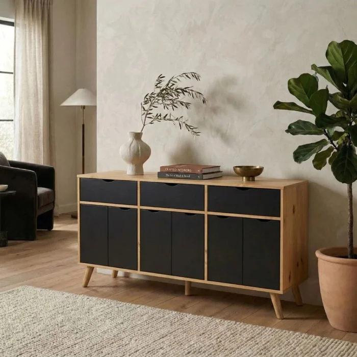 Aparador 3 Puertas 3 Cajones Negro - Línea Berlín en Negro - Muebles para TV, Uruguay | Ecowood, vista 5