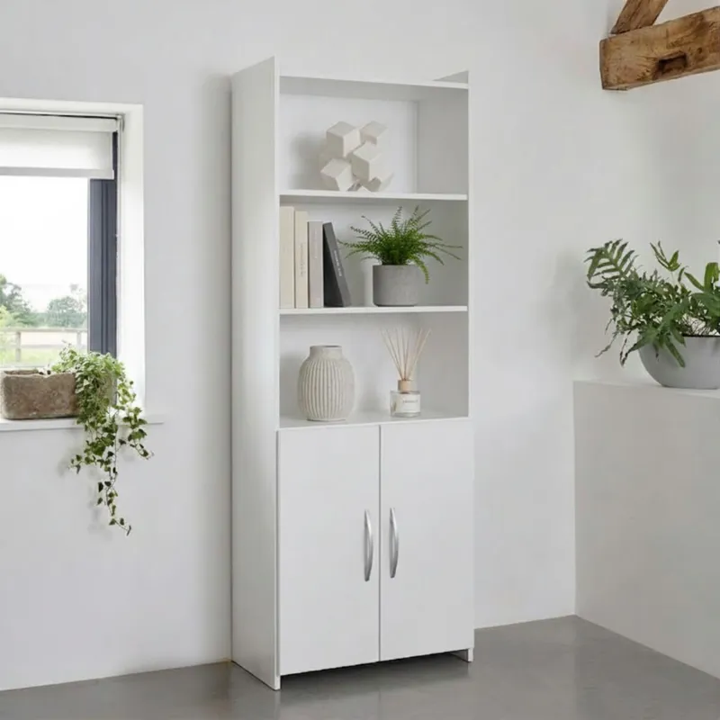 Biblioteca con puertas - Blanco en Blanco - Bibliotecas, Uruguay | La Cueva Muebles