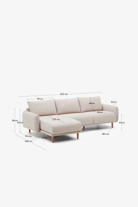 Sofá Carlota 3 plazas con chaise longue derecho/izquierdo beige 262 cm en Beige - Sillones y sofás, Uruguay | Kavehome, vista 8