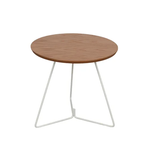 MESA LATRAL REDONDA - BASE LACA BLANCA - TAPA ROBLE CLARO en Madera natural - Mesas de living, Uruguay | Champagne Home