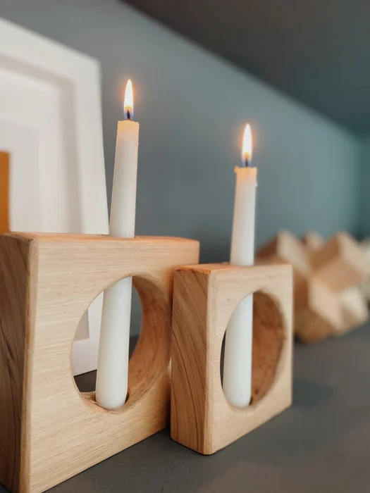 Candelabros cuadrados x2 en Madera natural - Velas y Portavelas, Uruguay | Dreams On Time
