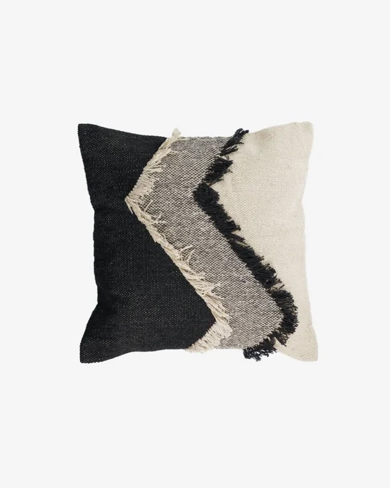 Almohadón Margarite 100% algodón flecos negro y blanco 45 x 45 cm en Multicolor - Textiles, Uruguay | Kavehome