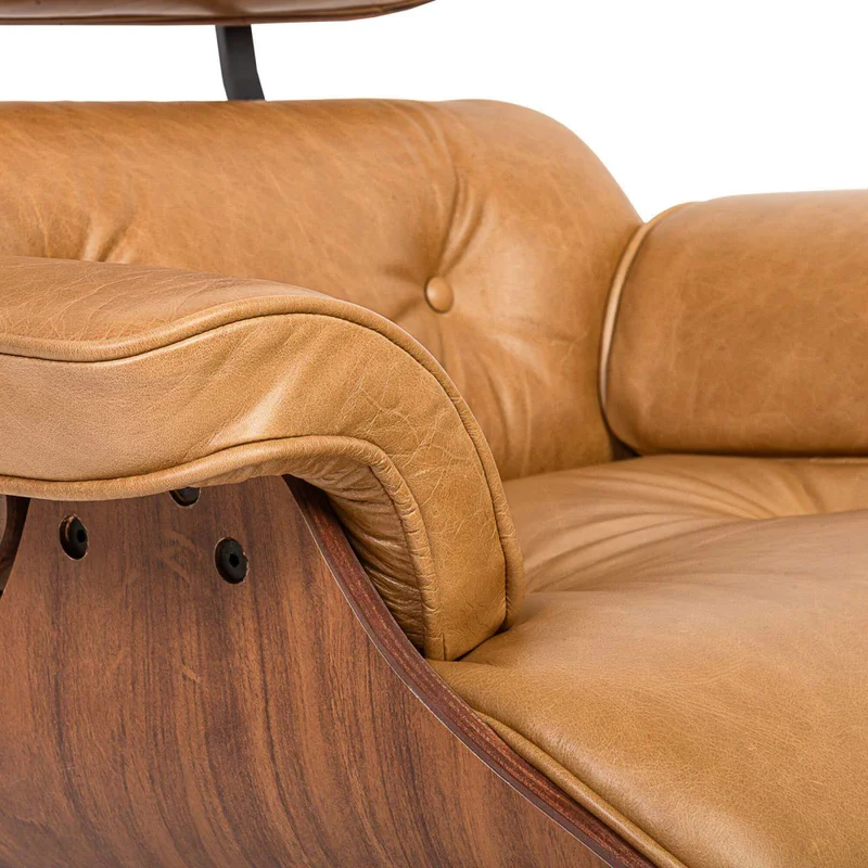 Butaca C/puff 1 Cuerpo Cuero-100-natural Marron Eames Camel en Beige - Sillones y sofás, Uruguay | Divino, vista 7