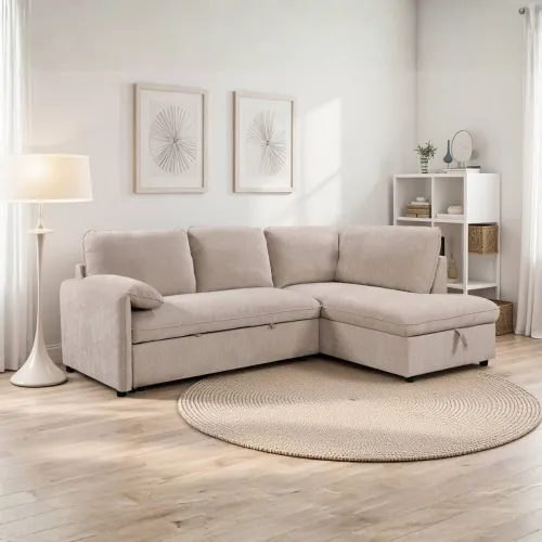 Rinconera cama Cosmo (c/baúl) - Tela Microfibra - Chaise derecho - 120 (Beige) en Beige - Sillones y sofás, Uruguay | NYR